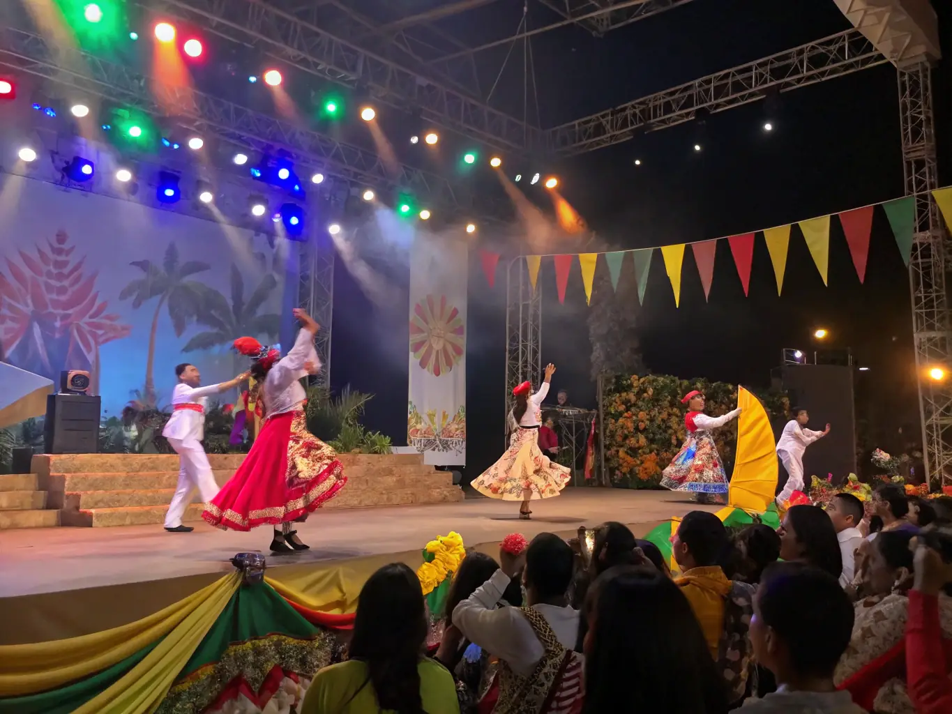 A photograph capturing the energy and excitement of a traditional dance performance organized by ASSOCIATION FAMILIALE RURALE, highlighting the cultural richness and community spirit.